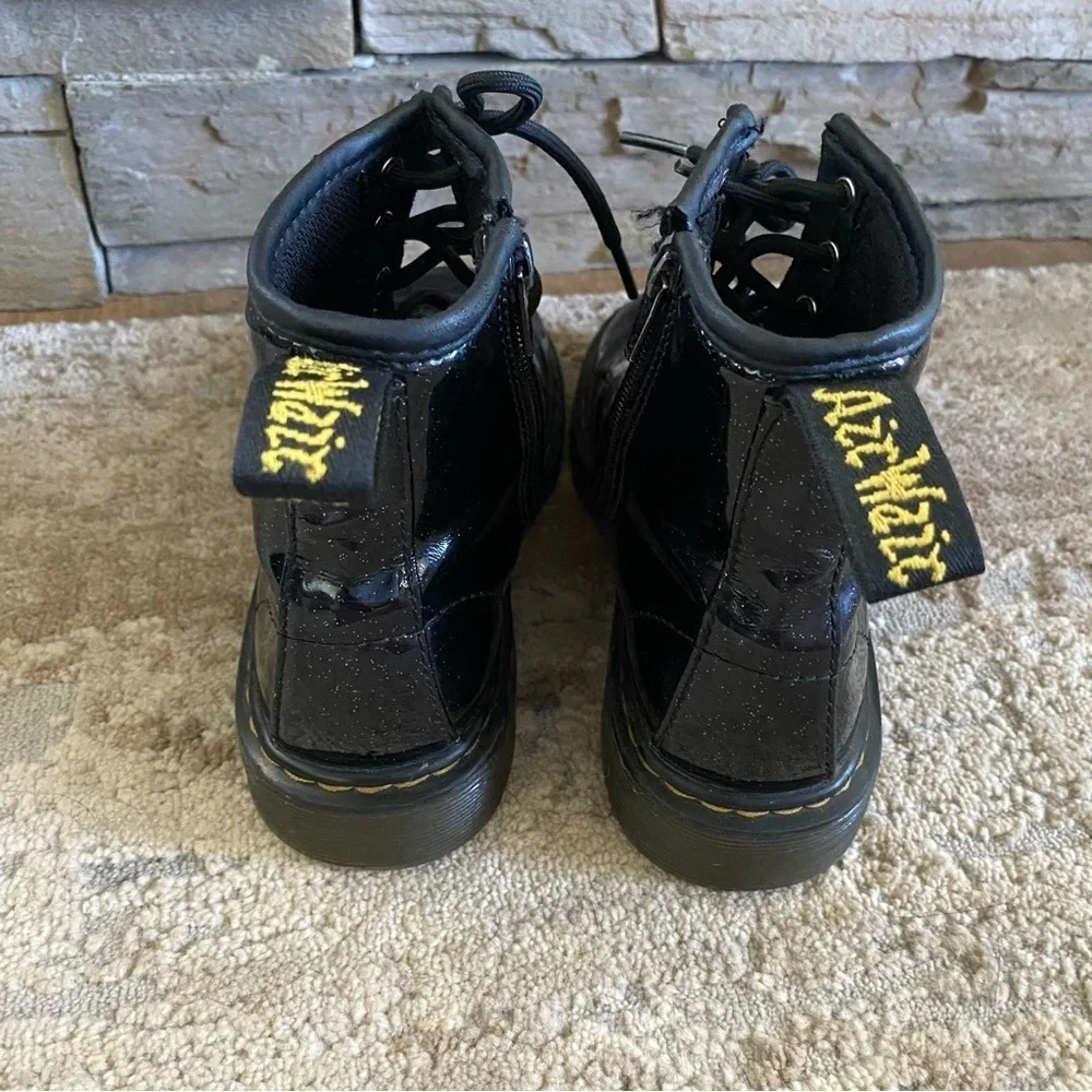 Dr. Martens 1460 Luana Glitter Boots Lace Up Combat Ankle Black Patent Leather:2